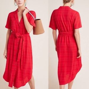 Anthropologie Maeve textured midi shirt dress sz M red